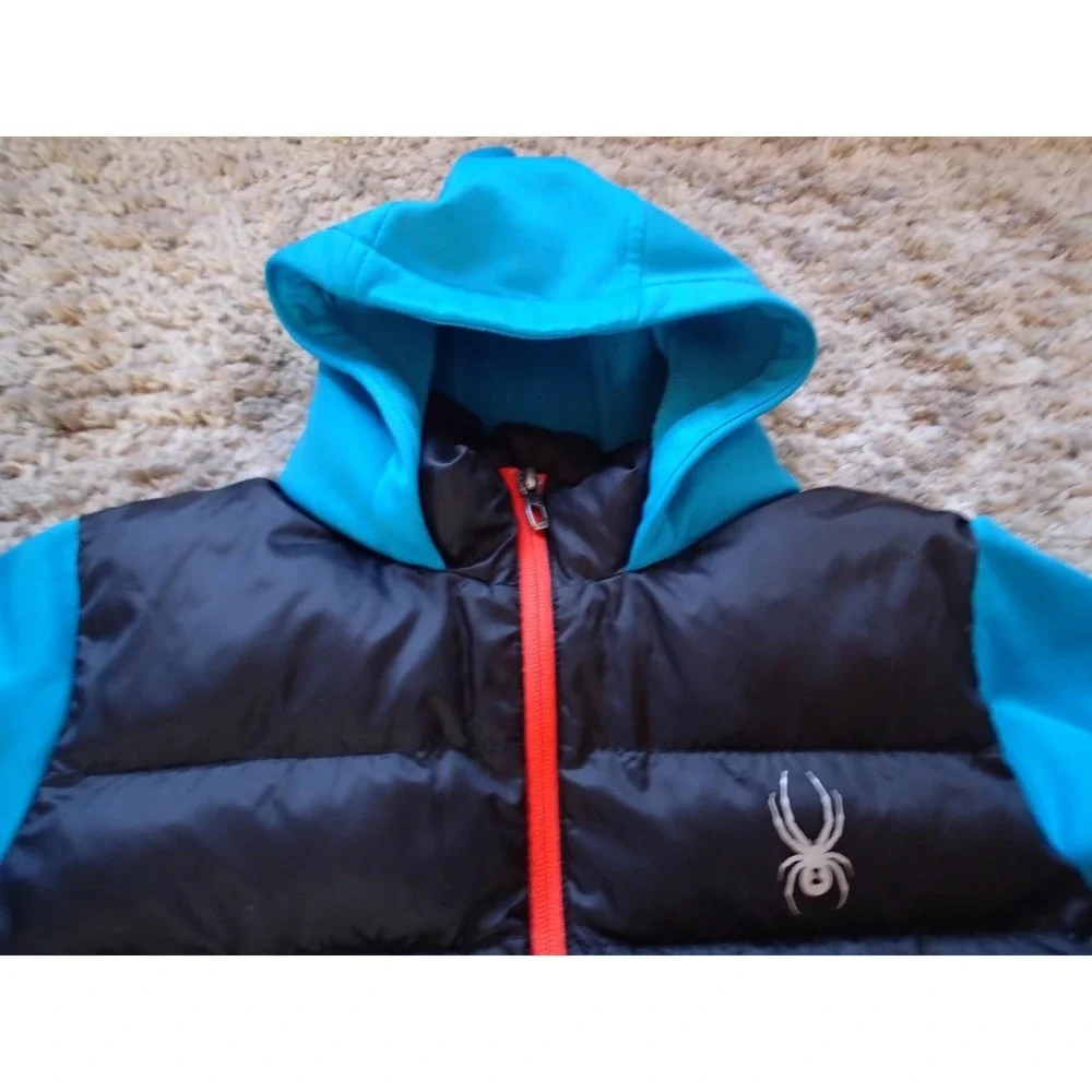 Spyder Hybrid Puffer Jacket Youth XXL Blue Black Excellent Full Zip Hooded